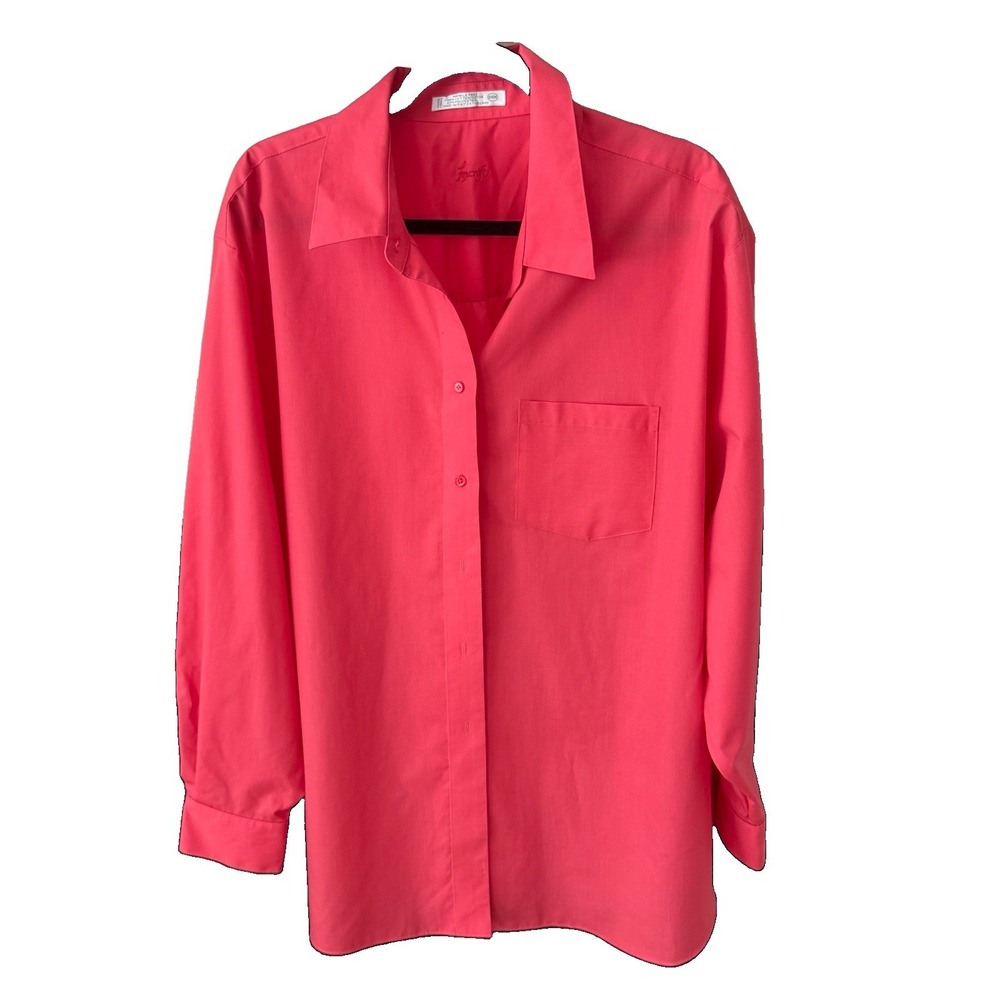 Foxcroft Women's No Iron Button Front Shirt Coral Pink‎ Long Sleeve Size 24W